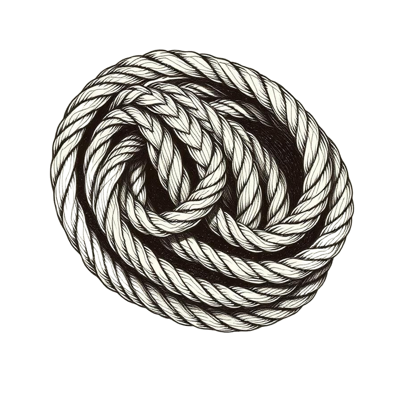 Engraving-style illustration of ʻaha, braided coconut-fiber cordage