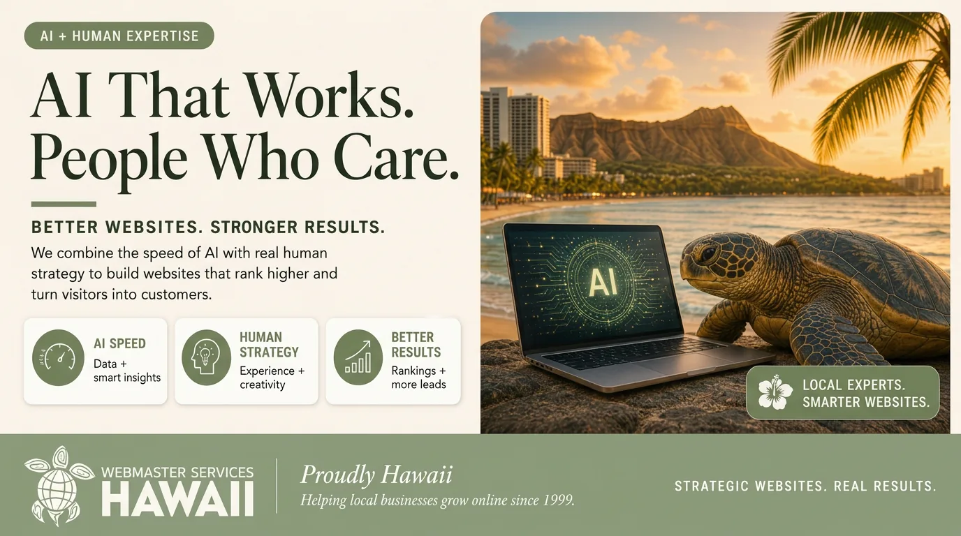 Honolulu web designer reviewing an AI-assisted website build on screen
