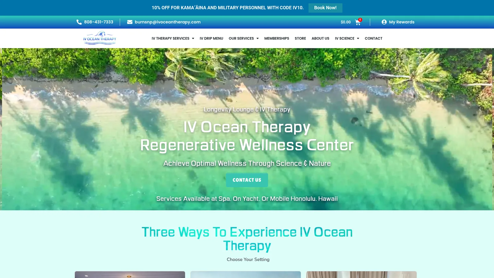 IV Ocean Therapy website on desktop
