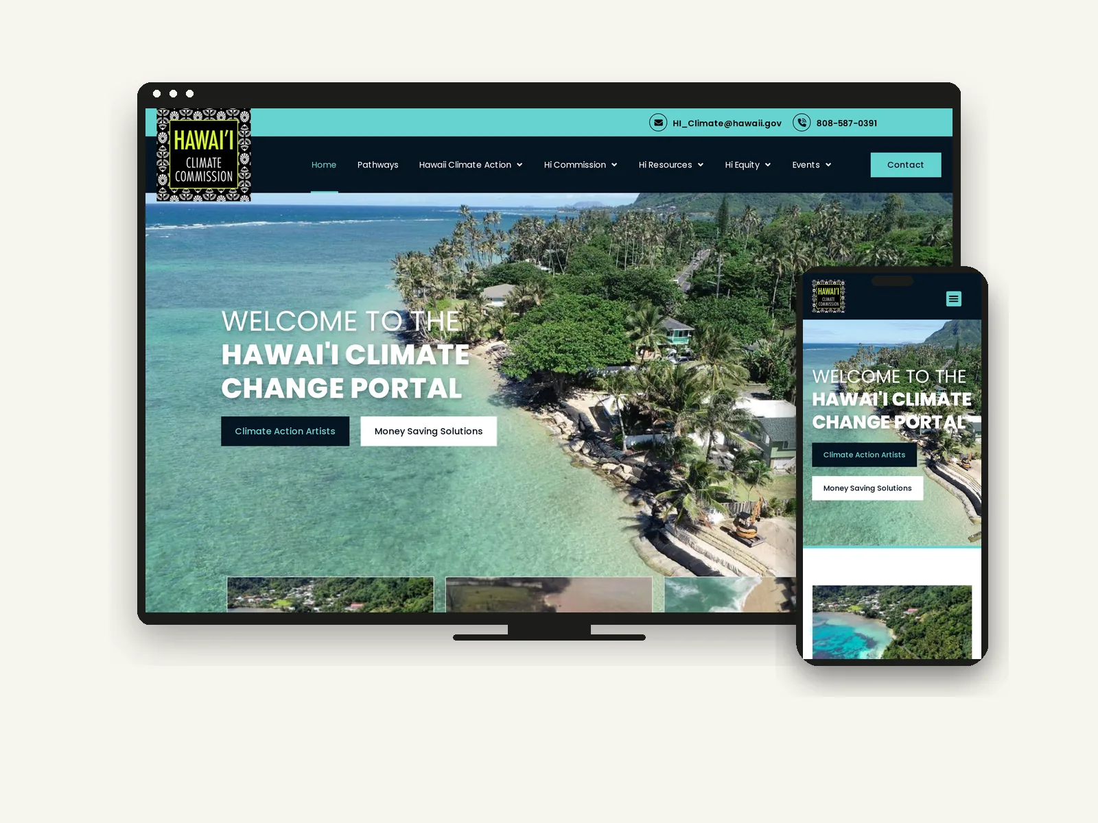 Hawai&lsquo;i Climate Change Portal website on desktop and mobile