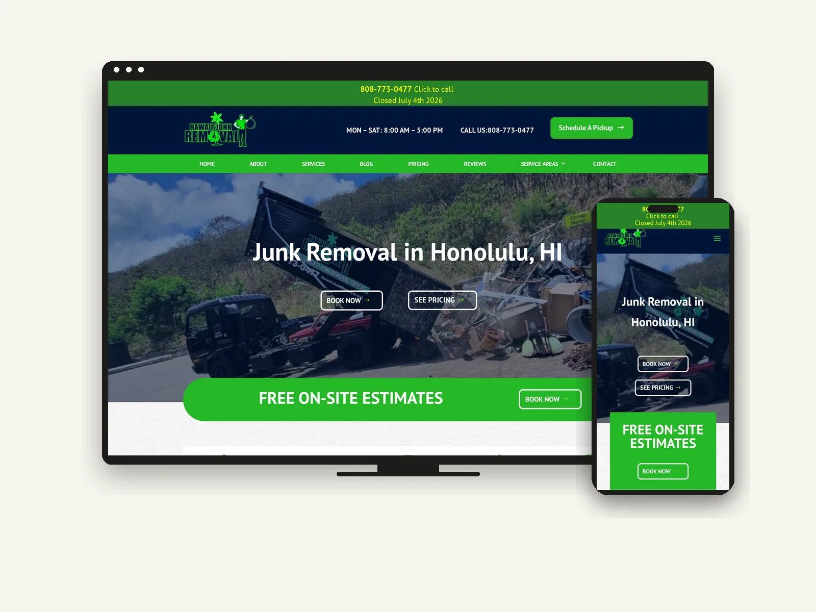 Hawaii Junk Removal website on desktop and mobile