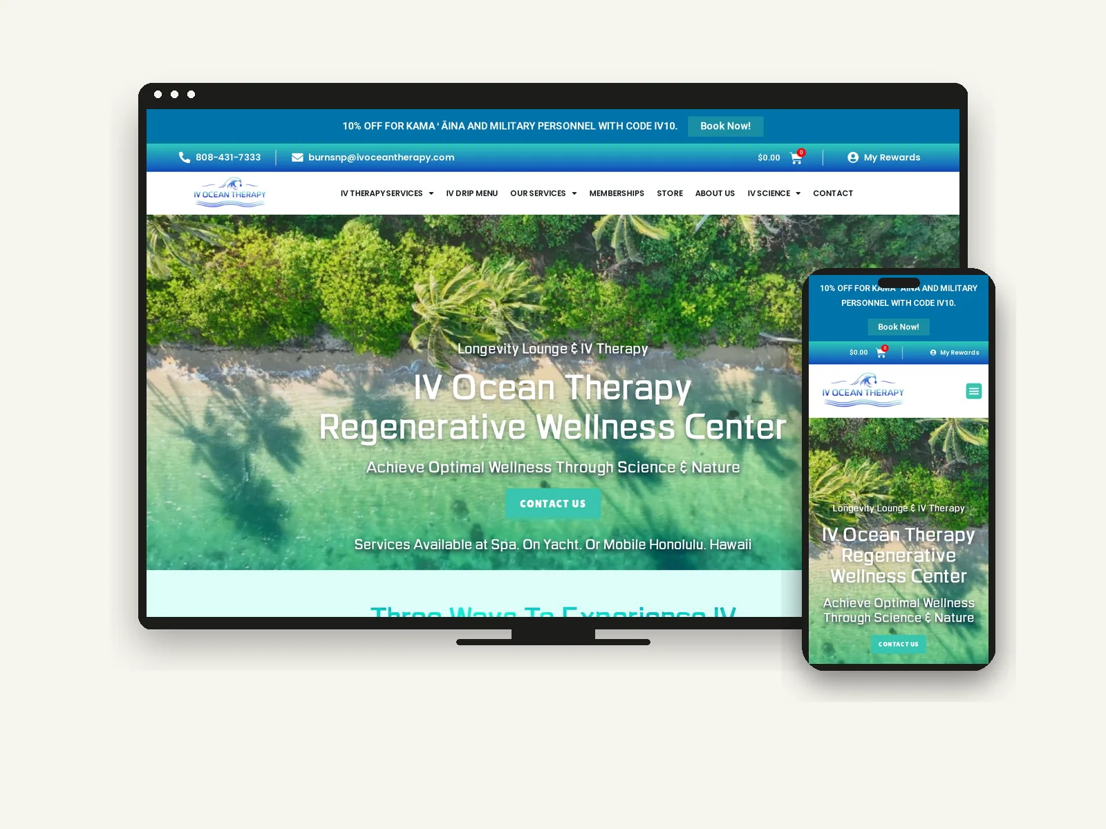 IV Ocean Therapy website on desktop and mobile
