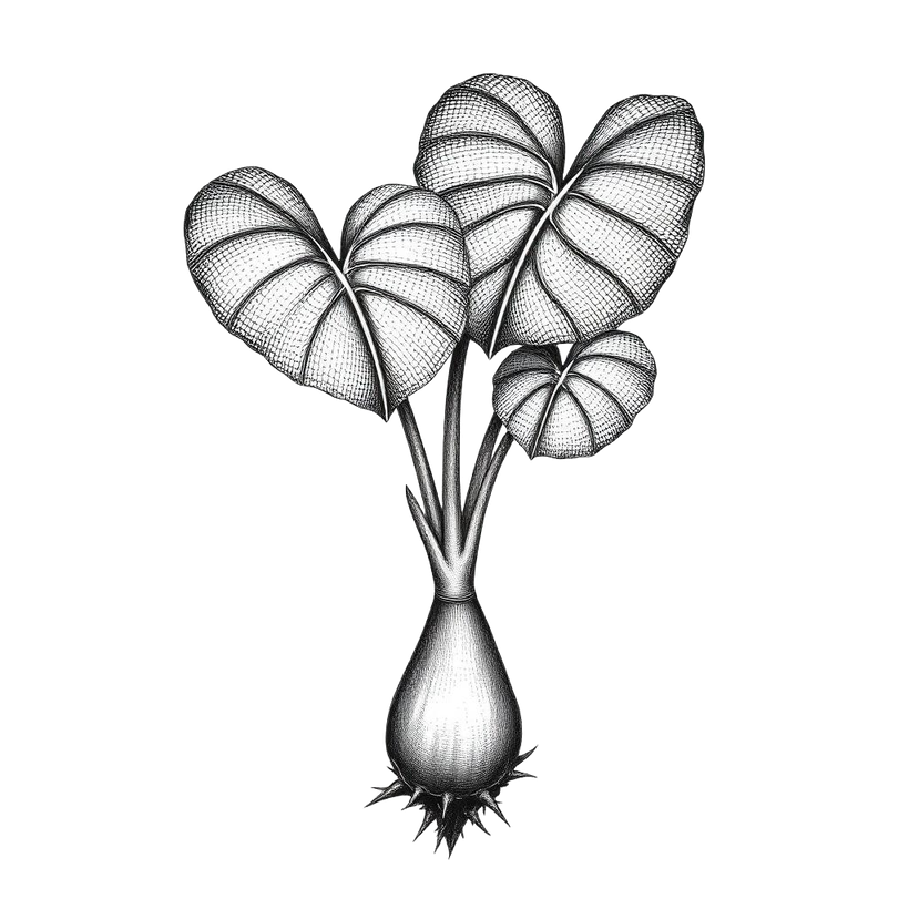 Engraving-style illustration of kalo (taro) plants