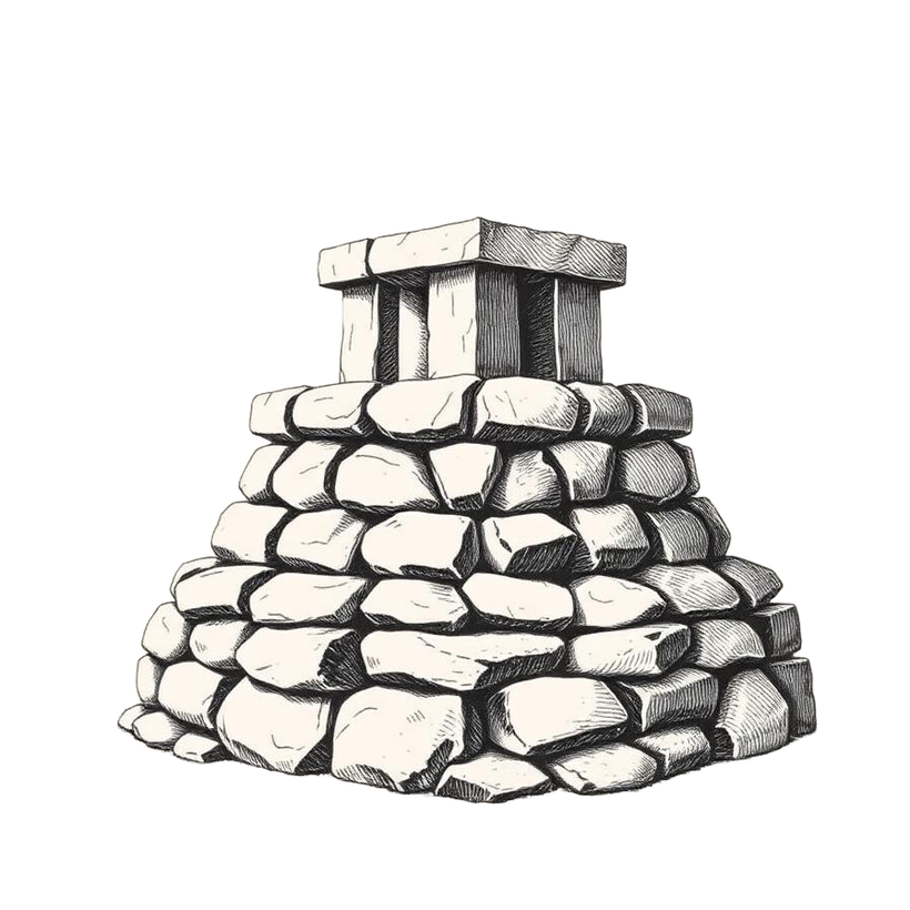 Engraving-style illustration of stacked pōhaku (stones)