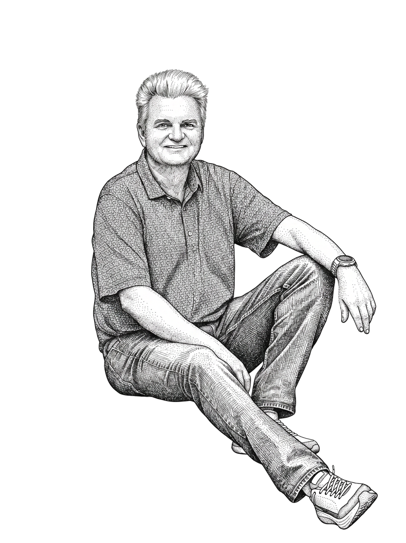 Stippled portrait illustration of Gary Wells