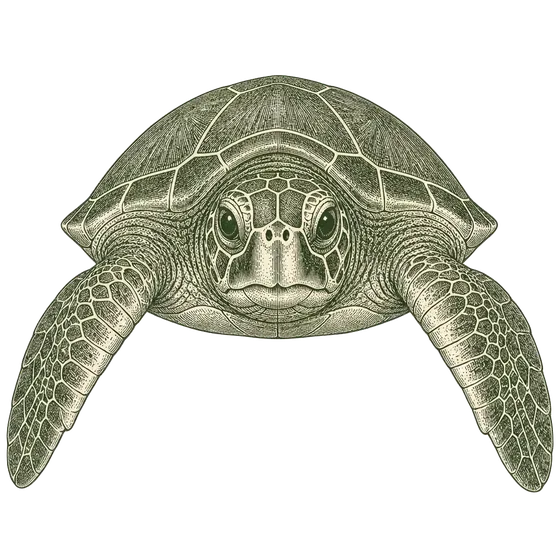 Engraving-style illustration of a honu, the Hawaiian green sea turtle