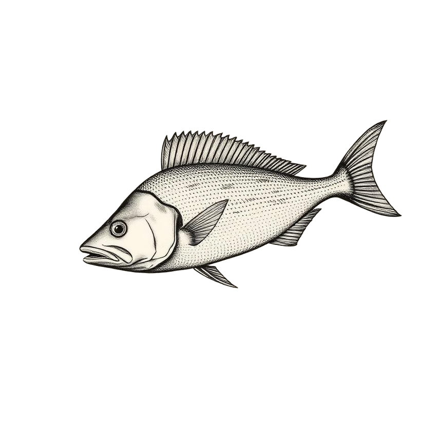 Engraving-style illustration of an ulua (giant trevally)