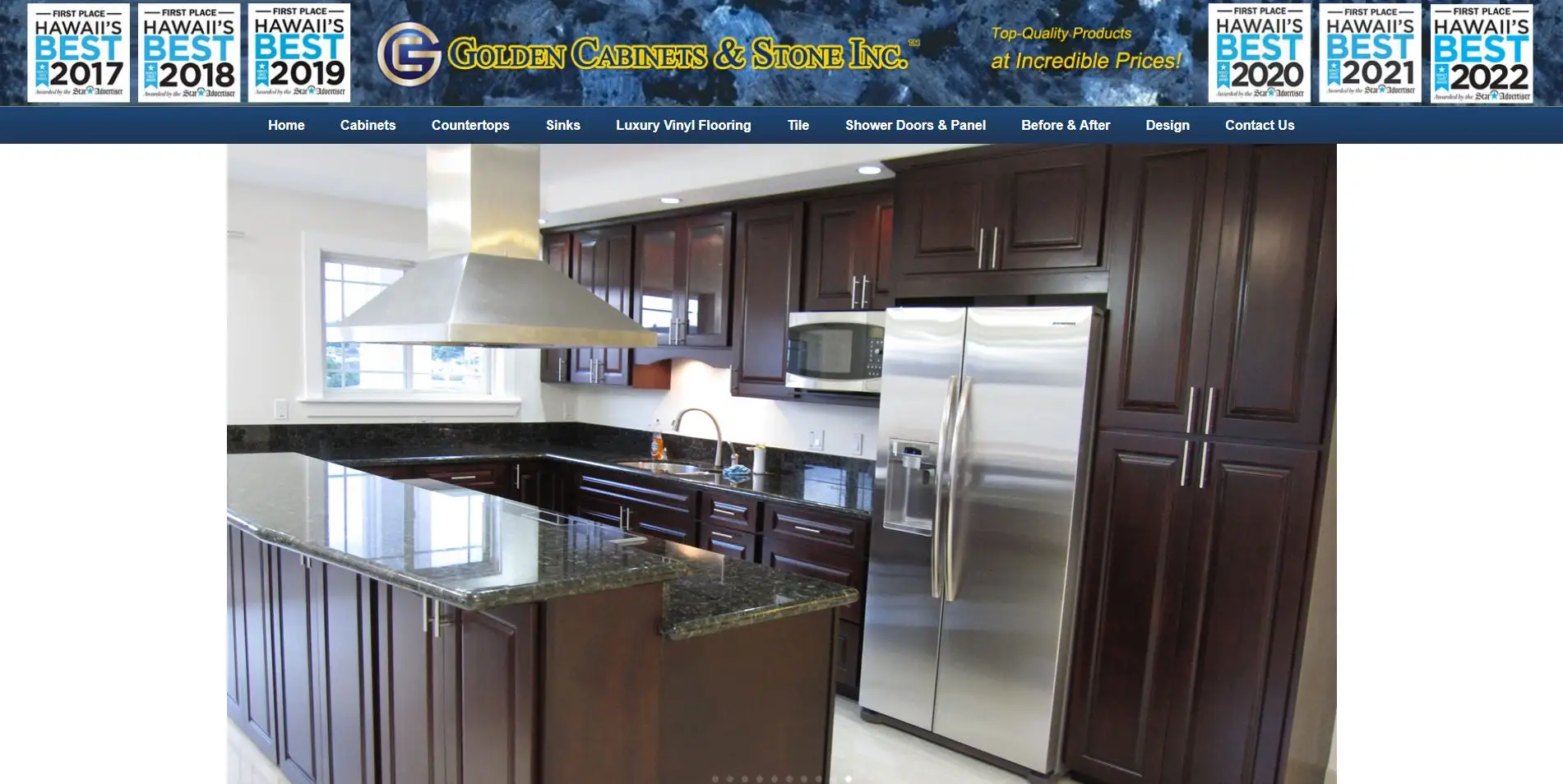 Golden Cabinets & Stone