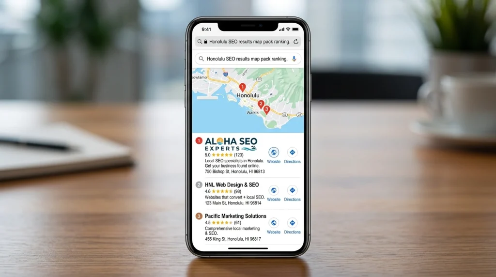honolulu seo results map pack ranking webmaster services hawaii
