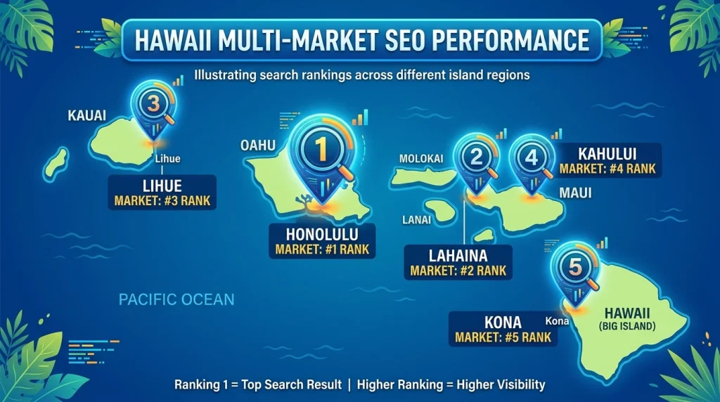 hawaii seo five markets honolulu maui kauai big island ranking
